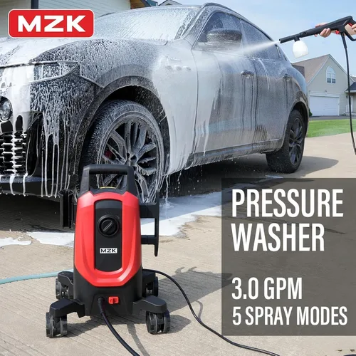 Miniatura 3 de MZK Lavadora a presión, lavadora eléctrica de 3.0 GPM con ruedas bloqueables de 360° y 4 boquillas de conexión rápida, cañón de espuma para un fácil