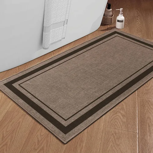 Miniatura 50 de chakme Juego de 2 alfombras de baño ultrafinas, absorbentes, antideslizantes, lavables a máquina, color beige oscuro, 17 x 24 pulgadas + tapete