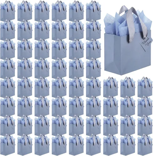 Miniatura 17 de Qilery 50 bolsas de regalo de papel de boda a granel con papel de seda, pequeñas bolsas de regalo con asa y etiquetas para cumpleaños, bodas