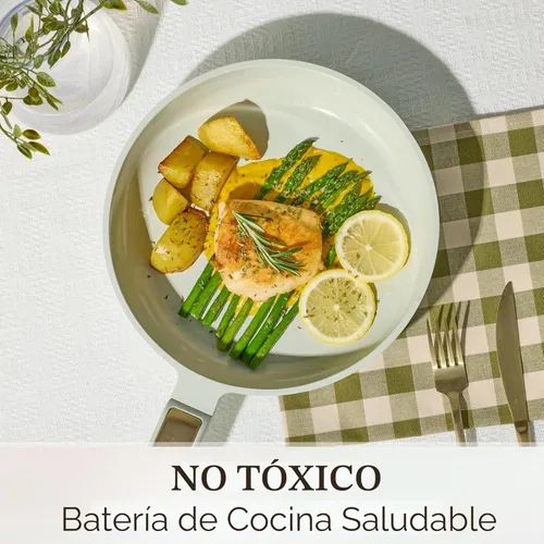 Miniatura 4 de CAROTE Juego de utensilios de cocina de cerámica antiadherente, 14 ollas y sartenes antiadherentes, no tóxico y sin PFAS, lavavajillas, juego