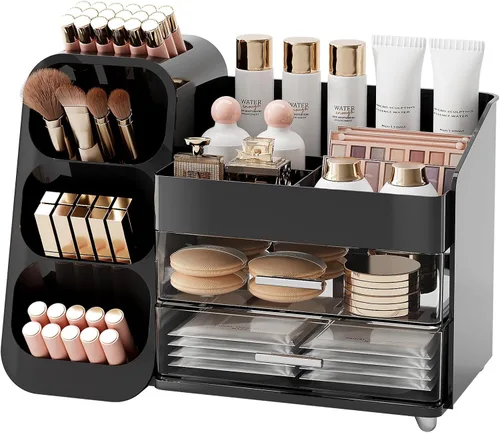 Miniatura 15 de UFORU Organizador de maquillaje para tocador con soporte para pinceles, organizador de cuidado de la piel de gran capacidad para encimera de baño