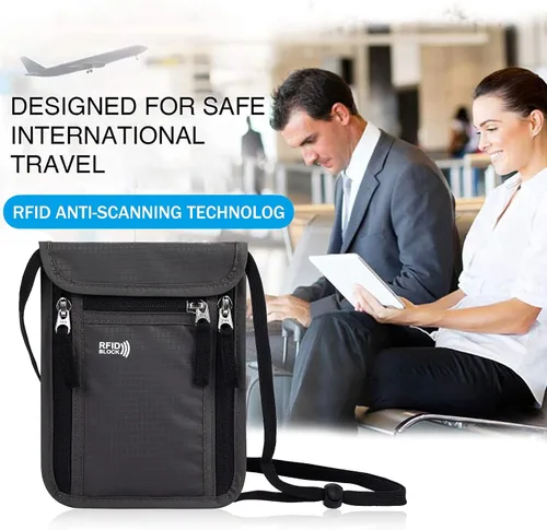 Miniatura 6 de Bolsa de viaje para el cuello, cartera para pasaporte familiar, funda organizadora con bloqueo RFID