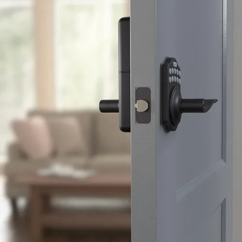 Miniatura 7 de Amazon Basics Teclado electrónico, cerradura de puerta de entrada sin llave con cerrojo y mango, teclado para puerta delantera con pomo, cerraduras