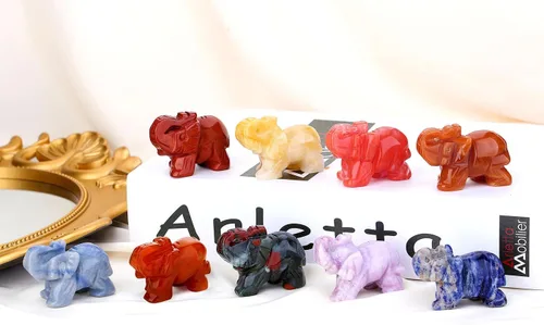 Miniatura 6 de QINJIEJIE Cristales de jade amarillo, decoración de elefante, bonitas piedras de escritorio, figurita, gemas naturales, decoración de la suerte