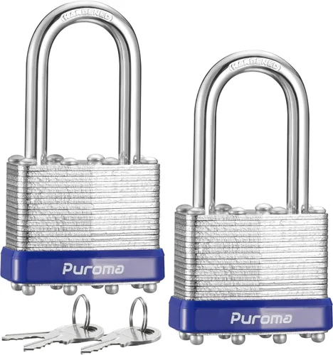 Miniatura 14 de Puroma Lock 1 Pack Candados, Candados de 1-1/2” de grillete largo, candados resistentes con 2 llaves, candados de acero endurecido de 40 mm