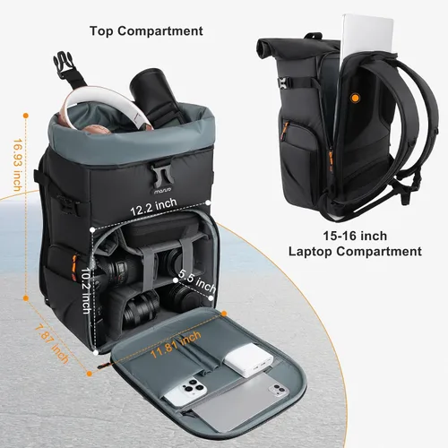 Miniatura 5 de MOSISO Mochila para cámara, bolsa para cámara DSLR/SLR/sin espejo con bolsillo frontal de carcasa dura, mochila para fotografía con compartimento