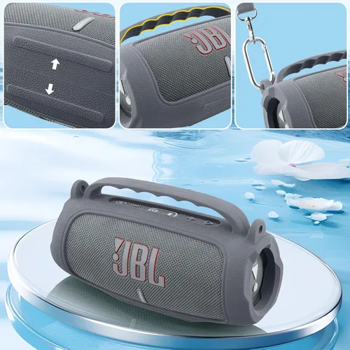 Miniatura 5 de Funda de silicona compatible con altavoz Bluetooth JBL Charge 5 portátil e impermeable (Cubierta de silicona gris)