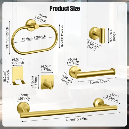 Miniatura 2 de Juego de accesorios de baño, 7 piezas de toallero de baño de acero inoxidable, incluye barras de toalla de mano de 16 pulgadas, soportes para papel