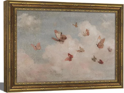 Arte de pared de nubes de mariposa, imágenes caprichosas para decoración de pared, póster vintage para guardería, estilo rústico, pintura para
