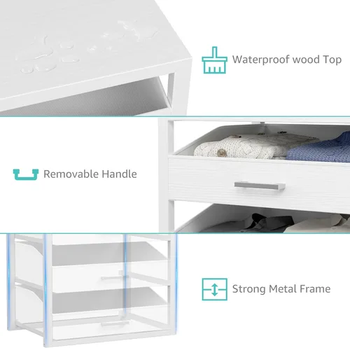 Miniatura 6 de BOLUO Cajones de armario de tela blanca con 3 cajones pequeños para organizadores de clóset y almacenamiento de dormitorio dormitorio moderno