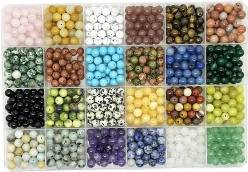 Miniatura 12 de 252 piezas de cuentas de piedra redondas naturales de 0.31 pulgadas, cuentas de piedras preciosas sueltas, tamaño del agujero de 0.039 pulgadas