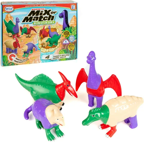 Popular Playthings Dinosaurios magnéticos para niños pequeños de 1 a 3 años, mezcla o combina juguetes de dinosaurios, juego de 4 regalos para niños