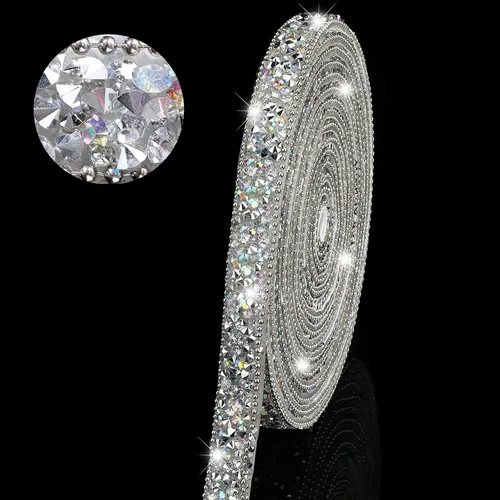 Miniatura 13 de Hicarer 3 yardas de cintas de diamantes de imitación de resina para boda, cinta autoadhesiva de diamantes de cristal, rollo de cinta de resina