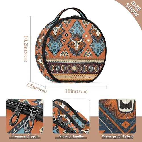 Miniatura 2 de ALAZA Bolsa de cosméticos de calaveras geométricas aztecas tribales indias, estuche organizador de maquillaje de viaje, bolsa de aseo portátil