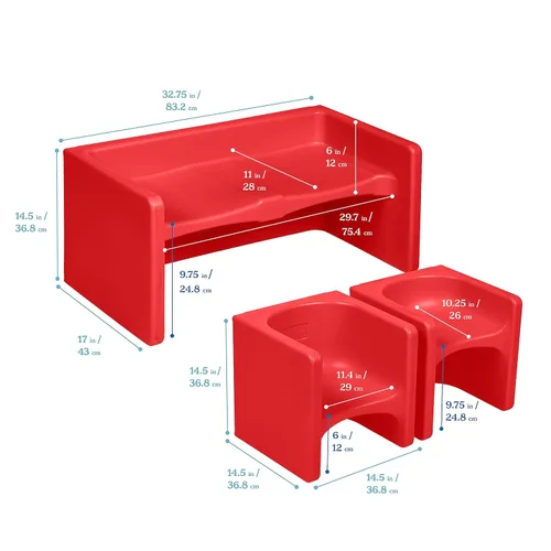 Miniatura 2 de ECR4Kids Tri-Me - Juego de mesa y sillas cubo, muebles multiusos, color rojo, 3 piezas