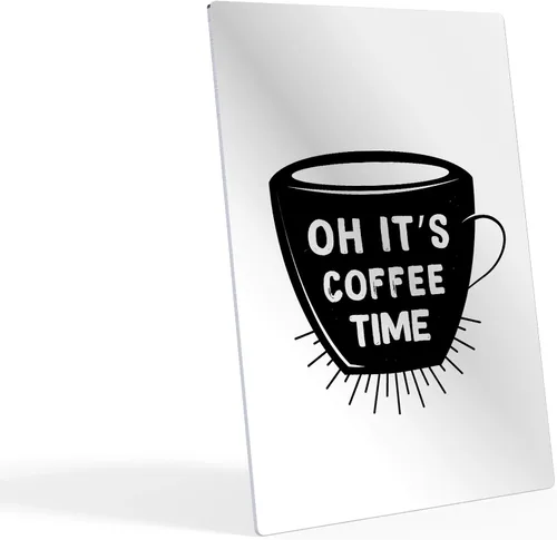 Miniatura 2 de HB Art Design Oh It's Coffee Time - Taza con cita y taza en blanco y negro con impresión de metal, arte de pared de cafetería, decoración