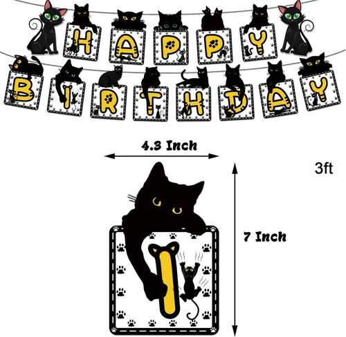 Miniatura 3 de Decoración de fiesta temática de gato, juego de suministros de fiesta de cumpleaños de gato negro, incluye fondos de gato negro de 5 x 3 pies