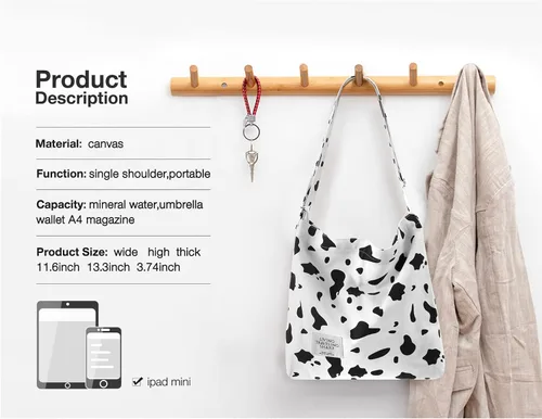 Miniatura 2 de Bolsos de hombro de lona para la escuela, estilo hobo universitario, bolsos de mano para estudiantes, bolsos casuales de compras, trabajo, bolsa