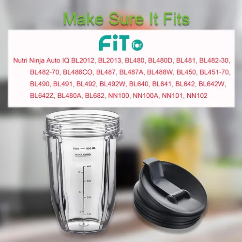 Miniatura 5 de Vasos de licuadora aptos para Ninja, piezas de repuesto de vasos de 18 onzas con tapas para sorber y sellado, accesorios de licuadora compatibles