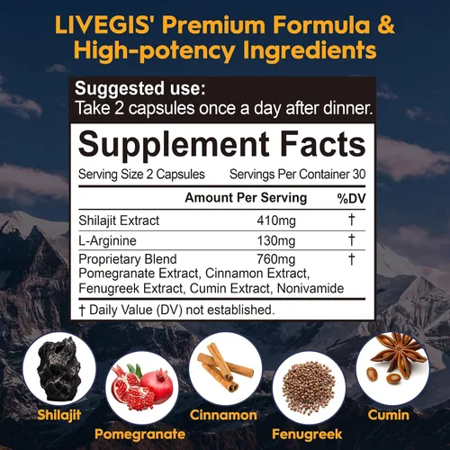 Miniatura 2 de Himalayan Shilajit Cápsulas equilibran las hormonas, aumentan la inmunidad, mejoran la vitalidad y la memoria, suplemento de alta potencia