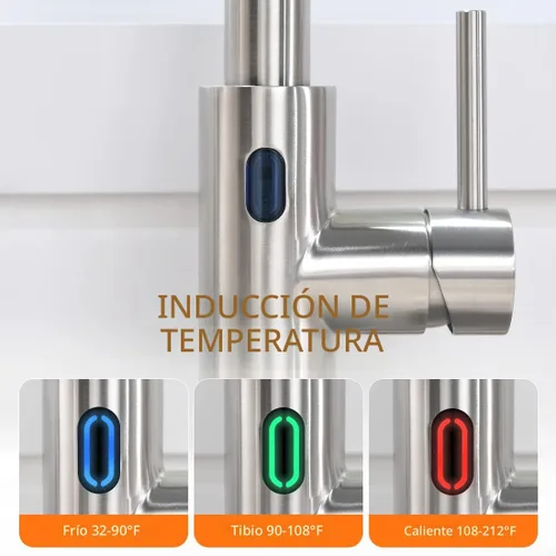 Miniatura 3 de Grifo de cocina sin contacto con rociador extraíble, luz LED, grifo de fregadero de cocina de una sola manija, sensor de movimiento, manos libres, A