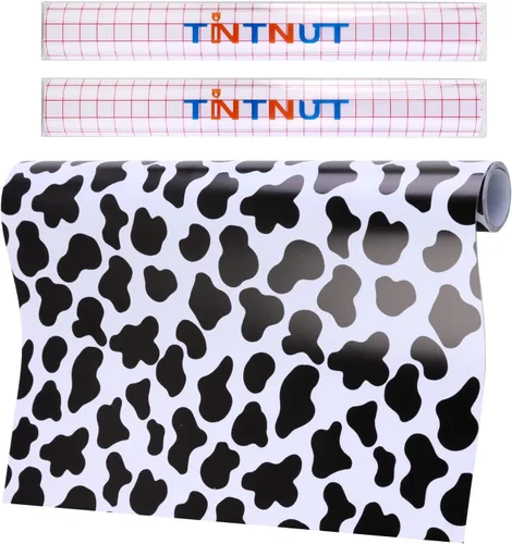 Miniatura 9 de Tintnut Rollo de vinilo permanente de piel de vaca, 12 pulgadas x 5 pies, vinilo adhesivo con estampado de vaca, vinilo con estampado de animales