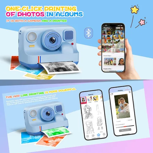 Miniatura 3 de Cámara de impresión instantánea para niños, regalos de cumpleaños de Navidad para niñas y niños de 3 a 15 años, cámara de video digital portátil Azul