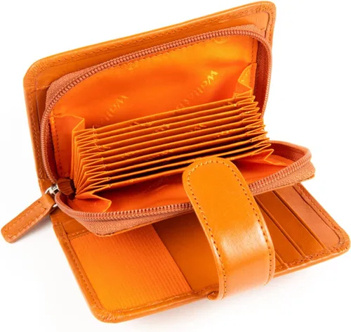 Miniatura 5 de Billetera de cuero para mujer con acordeón RFID con monedero, Naranja, Contemporáneo