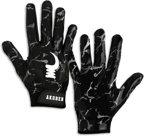 AKOBEN Guantes de fútbol | Guantes negros de fútbol | Guantes de fútbol blancos | Equipo de fútbol | Guantes de fútbol para hombre | Guantes de