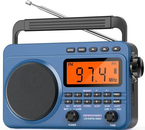 Radio digital AM FM de onda corta con la mejor recepción, radio portátil recargable de 4000 mAh con alerta meteorológica NOAA, altavoz grande,