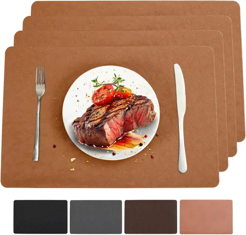 Miniatura 34 de Juego de 6 manteles individuales de vinilo, resistentes al calor, fáciles de limpiar, antideslizantes, para mesa de comedor, piel sintética, Negro