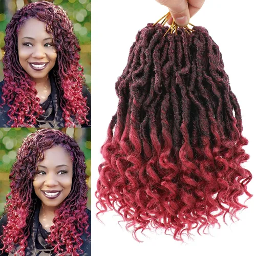 Miniatura 28 de Leeven 7 paquetes de rastas sintéticas con extremos rizados de 18 pulgadas, rastas de diosa preenrolladas para cabello de ganchillo, 84 hebras 1b#