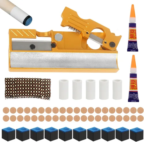 Miniatura 11 de Vefungyan Kit de reemplazo de puntas de taco de billar: Herramienta de reparación de puntas de taco de billar 11 en 1 con 20 puntas de taco