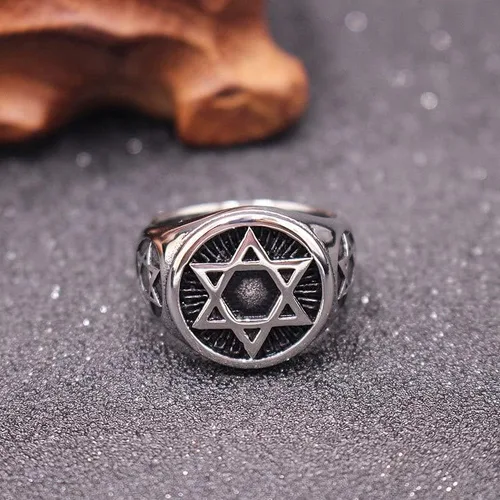 Miniatura 6 de Anillo de acero inoxidable para hombre, diseño de estrella de David con seis puntos, tamaño 7-13