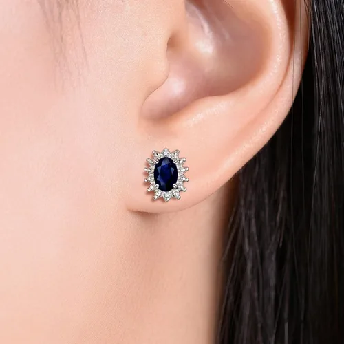 Miniatura 18 de Rylos Aretes tipo dormilona de plata de ley 925, ovalados y diamantes de 0.236 x 0.157 pulgadas, exquisitas joyas de piedra