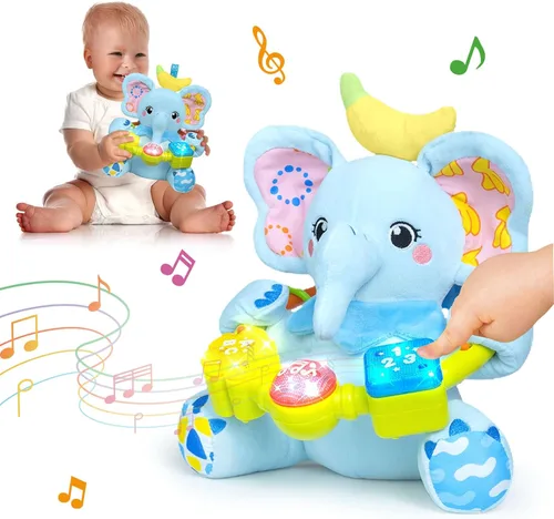 Miniatura 10 de Ryotagift Animales de Peluche Juguetes de Elefante Musical Bilingüe para Bebé, Juguete de Aprendizaje Temprano para Infantes con Música con Luces