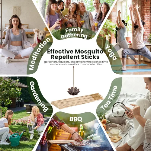 Miniatura 7 de Paquete de 120 repelentes naturales de mosquitos, varillas de incienso para mosquitos para patio, mosquitos, moscas, repelente de plagas