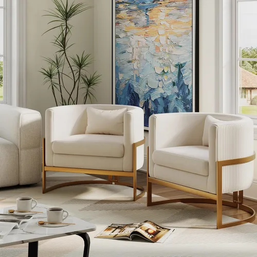 Miniatura 4 de Alunaune - Sillón tapizado de terciopelo con diseño Accent, sillas Barrel modernas para sala de estar, sofá de salón estilo Tub Bucket, silla