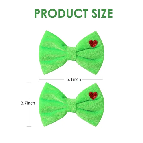 Miniatura 2 de Pinzas de lazo de pelo de corazón verde de 5 pulgadas, 2 piezas, decoración de árbol de Navidad, accesorios para mujeres y niñas