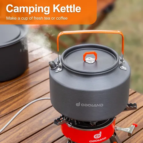 Miniatura 5 de Odoland Kit de utensilios de cocina para camping, sartén y hervidor de agua de 1.1 L, juego de utensilios de cocina portátiles con bolsa de malla