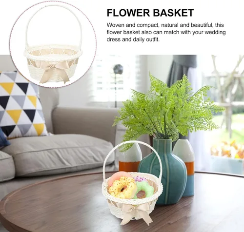 Miniatura 9 de Cesta de mimbre con asa, cesta de flores de ratán, huevos de Pascua, cesta de dulces para decoración