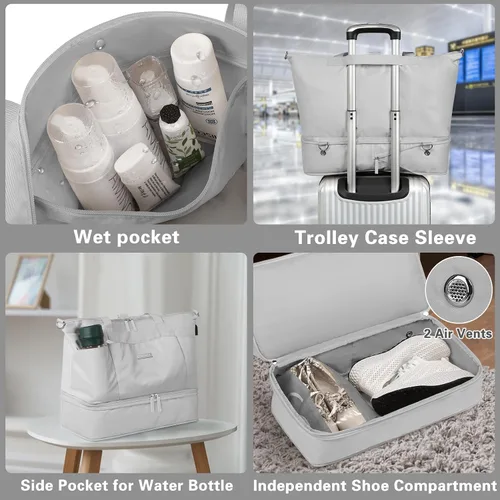 Miniatura 4 de Bolsa de viaje para mujer, Gris, Juego de bolsas de viaje con puerto de carga USB