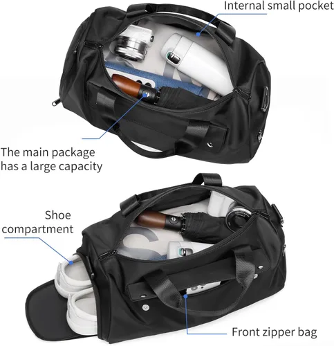 Miniatura 5 de reeyee Bolsa de gimnasio pequeña, bolsa de lona impermeable negra para hombres, bolsa de entrenamiento Cordura con funda de carretilla, bolsa