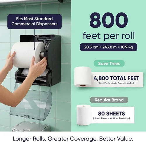 Miniatura 5 de Cloud Paper Toallas de papel 100 % de bambú para bobinadas duras, universales, blancas, 6 rollos por caja, 800 pies por rollo, suaves, fuertes
