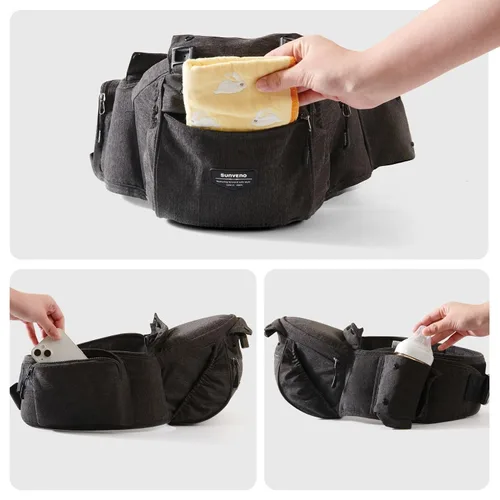 Miniatura 10 de SUNVENO Portabebés ergonómico 3 en 1 con asiento de cadera para recién nacidos y niños pequeños, soporta 20 libras y más, alivio de cintura