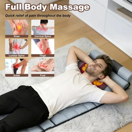 Miniatura 5 de Alfombrilla de masaje de cuerpo completo con calor y almohada masajeadora de espalda Shiatsu movible y masajeador de pies, almohadilla de colchón