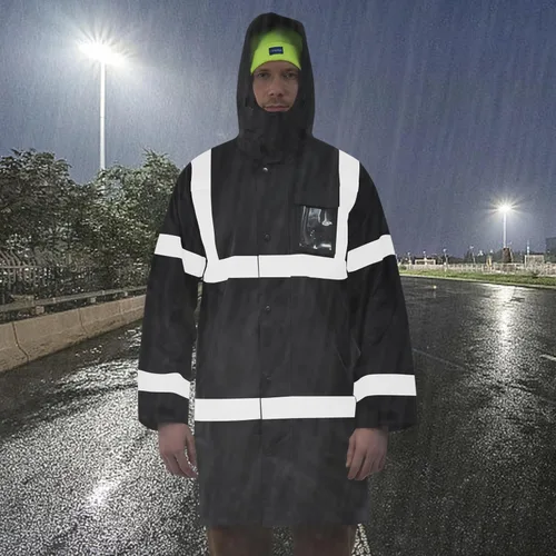 Miniatura 2 de A-SAFETY Chaqueta de lluvia de alta visibilidad, gabardina y chaqueta de lluvia de seguridad RIVER OTTER Petos de lluvia ANSI Clase 3 Negro