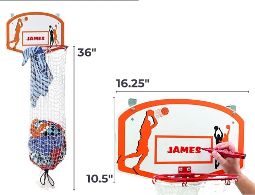 Miniatura 7 de Etna Cesta colgante de baloncesto para colgar sobre la puerta, ahorro de espacio, con anillo de metal, tablero trasero, bolsa con cordón, divertida