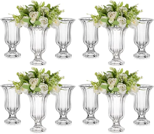 Miniatura 11 de Glasseam Jarrones de vidrio para decoración, juego de 3 jarrones pequeños de compota, jarrones acanalados para centros de mesa, jarrón de pedestal