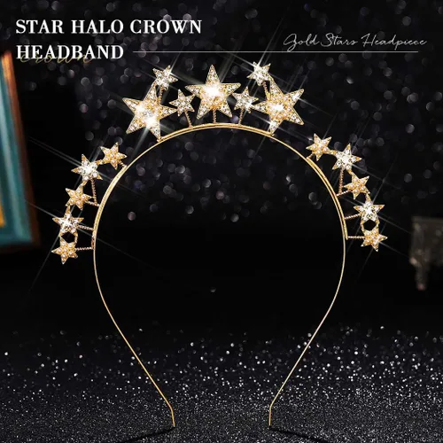 Miniatura 2 de Fashey Diadema de estrella plateada con halo de estrellas, accesorios para el cabello para mujer (dorado)